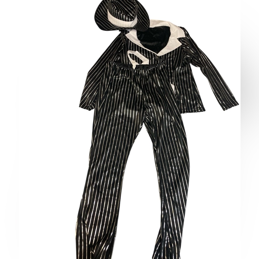 Mob Wife Adult S 4pc Costume Halloween  Jacket Pants Hat Necktie Black/White